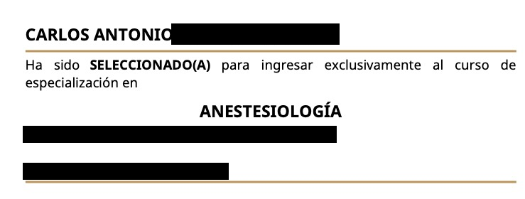 Carta de selección de Carlos a Anestesiología