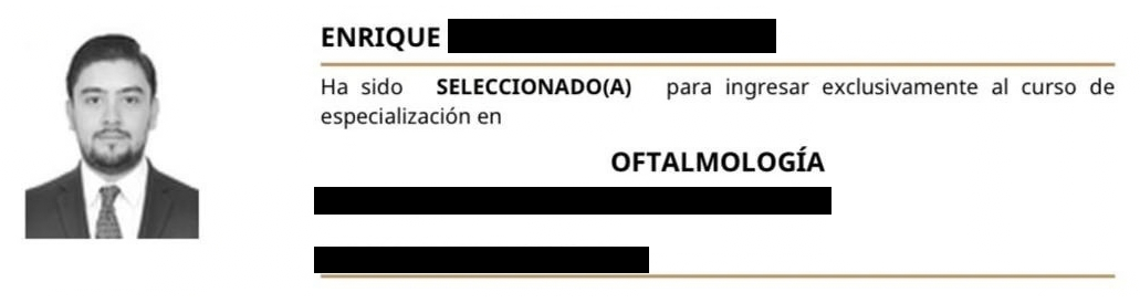 Carta de selección de Enrique a Oftalmología