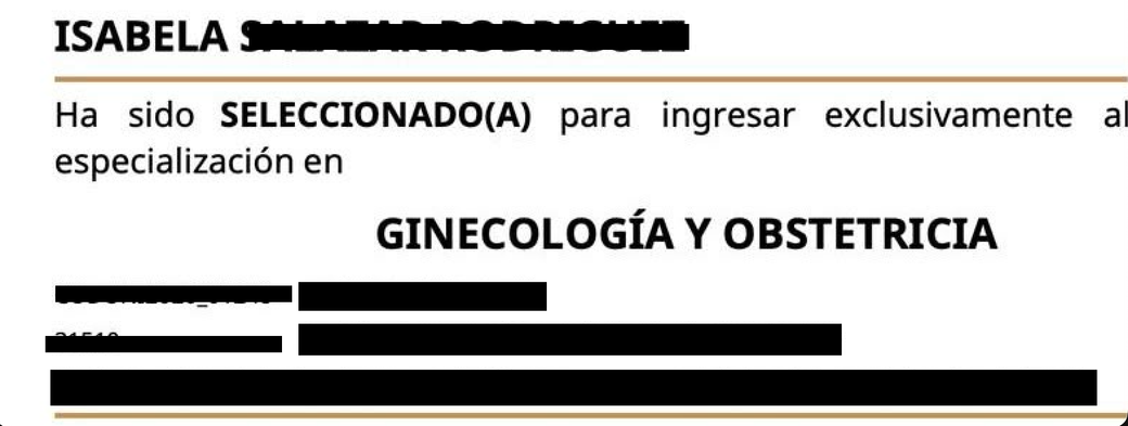 Carta de selección de Isabela a Ginecología y Obstetricia