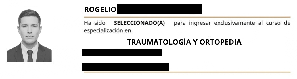 Carta de selección de Rogelio a Traumatología y Ortopedia